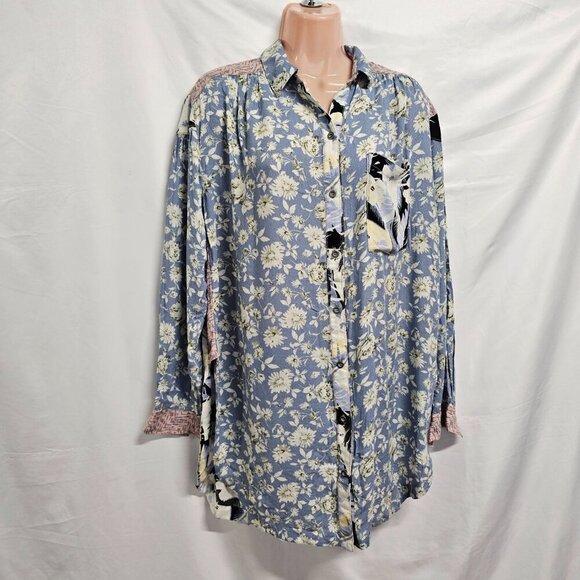 We The Free Oversized Top Tunic Shirt Women Size SX Floral Multicolor - Picture 3 of 12